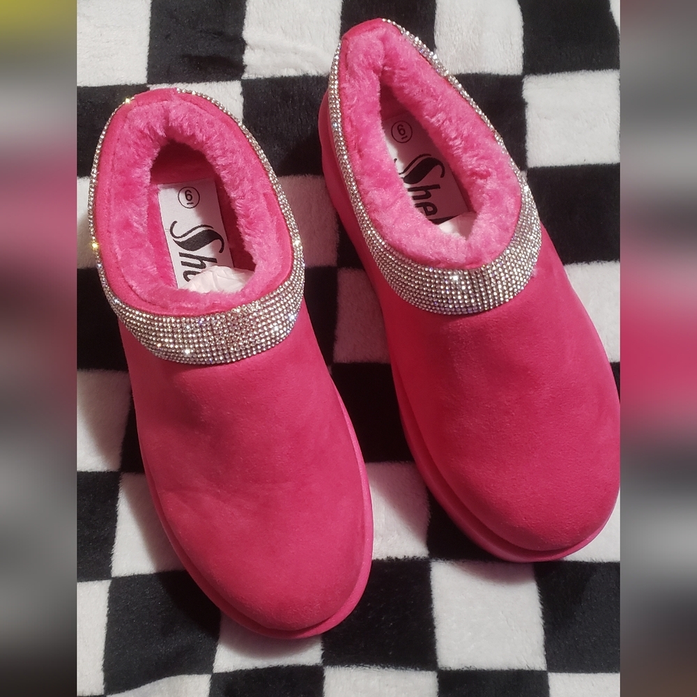 Pink Platform Slip-On Shoes with Rhinestone Detail - Picture 3 of 5